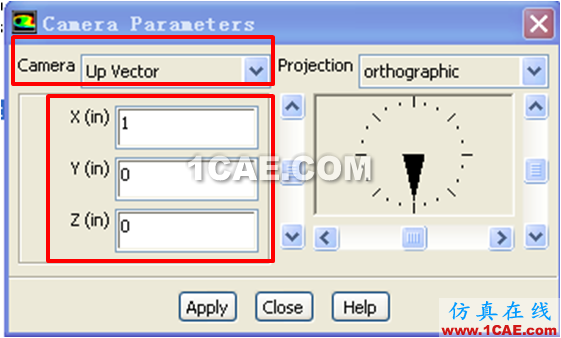 FLUENT中用camera parameter将视图精确旋转90度