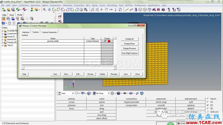 案例：板砖跌落应用，hypermesh设置surface contacthypermesh应用技术图片2