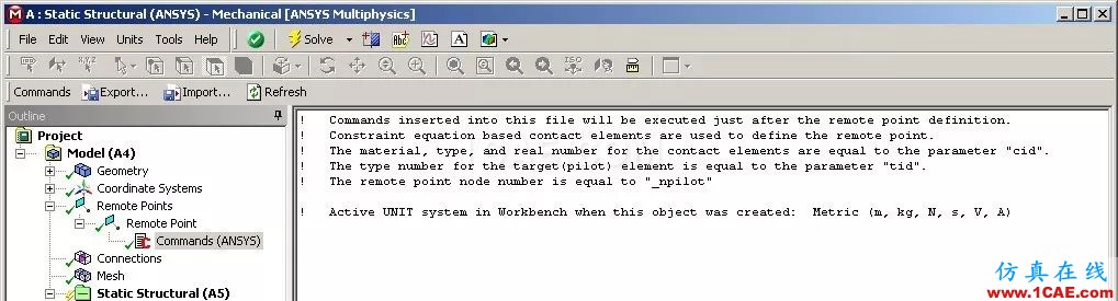 技术分享 | APDL在ANSYS WORKBENCH MECHANICAL中的应用概述 —Remote Points中插入命令ansys workbanch图片4