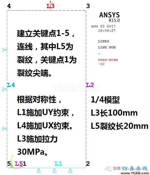 断裂力学之有限宽板中心裂纹的应力强度因子【ANSYS算例验证】ansys分析案例图片3