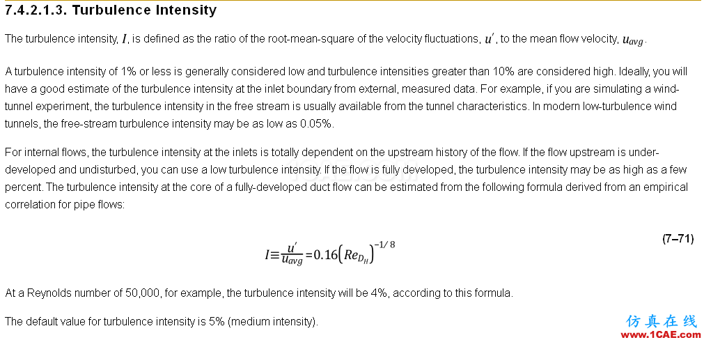 Fluent中湍流强度(Turbulence Intensity)的基本定义和理解fluent仿真分析图片2